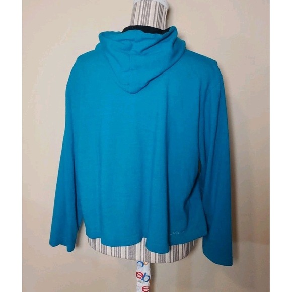 Glowing Sky Merino Wool Dark Teal Zip Up Hoodie Sweatshirt Cropped Sz 18/XL - Picture 10 of 12